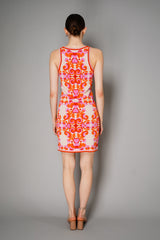 Cara Cara Sleeveless Ornamental Print Mini Knit Dress in Pink and Orange