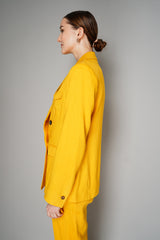 Lorena Antoniazzi Linen Blend Double Breasted Blazer in Buttercup Yellow
