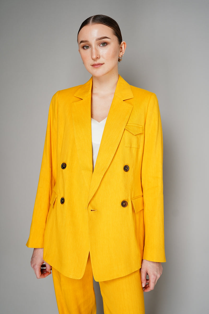 Lorena Antoniazzi Linen Blend Double Breasted Blazer in Buttercup Yellow