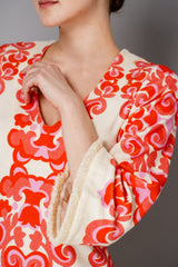 Cara Cara Flared Sleeves Ornamental Print Terry Cloth Cover-Up Dress in White and Orange Vancouver. Shop Online or in Store.