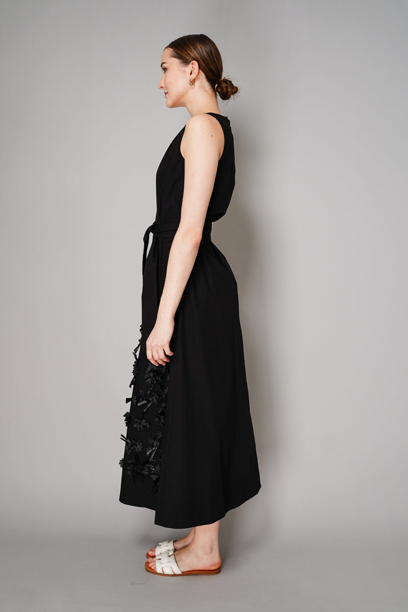 Lorena Antoniazzi Black Cotton Poplin Sleeveless Dress with Sewed-in Flowers