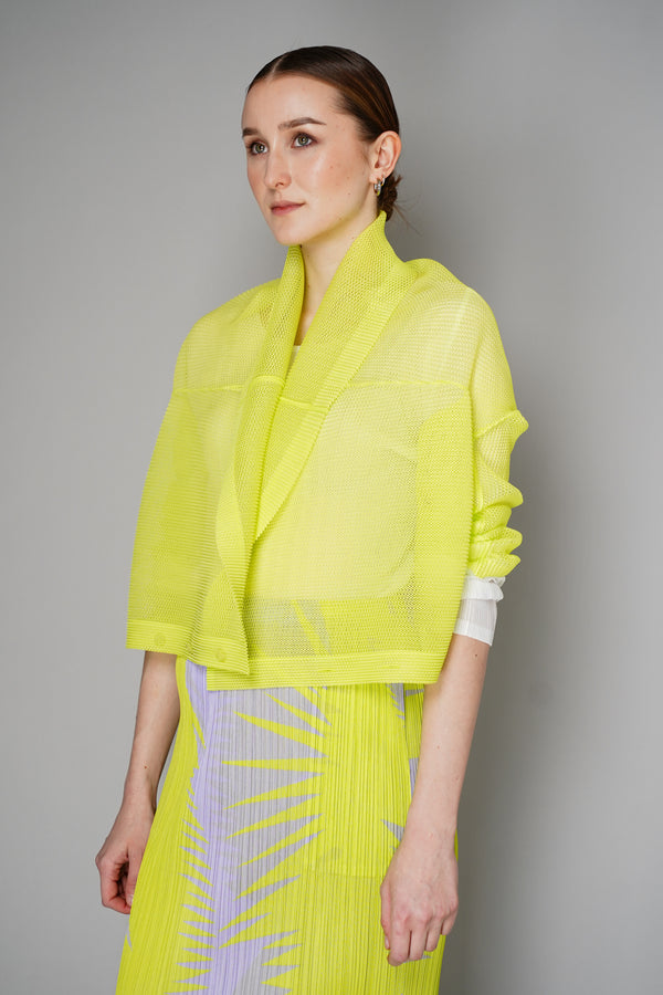 Pleats Please Issey Miyake Tatami April  Cardigan in Neon Green Vancouver. Shop Online or in Store.