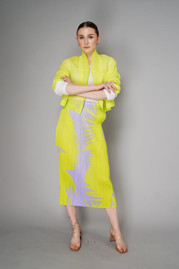 Pleats Please Issey Miyake Tatami April  Cardigan in Neon Green Vancouver. Shop Online or in Store.