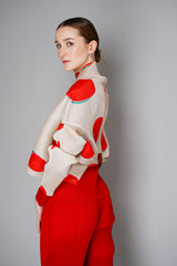 Pleats Please Issey Miyake "Bean Dots" Cardigan in Red