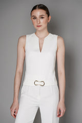 Barbara Bui Crepe Vest Top with Gold Buckle Detail in White Vancouver. Shop Online or in Store.