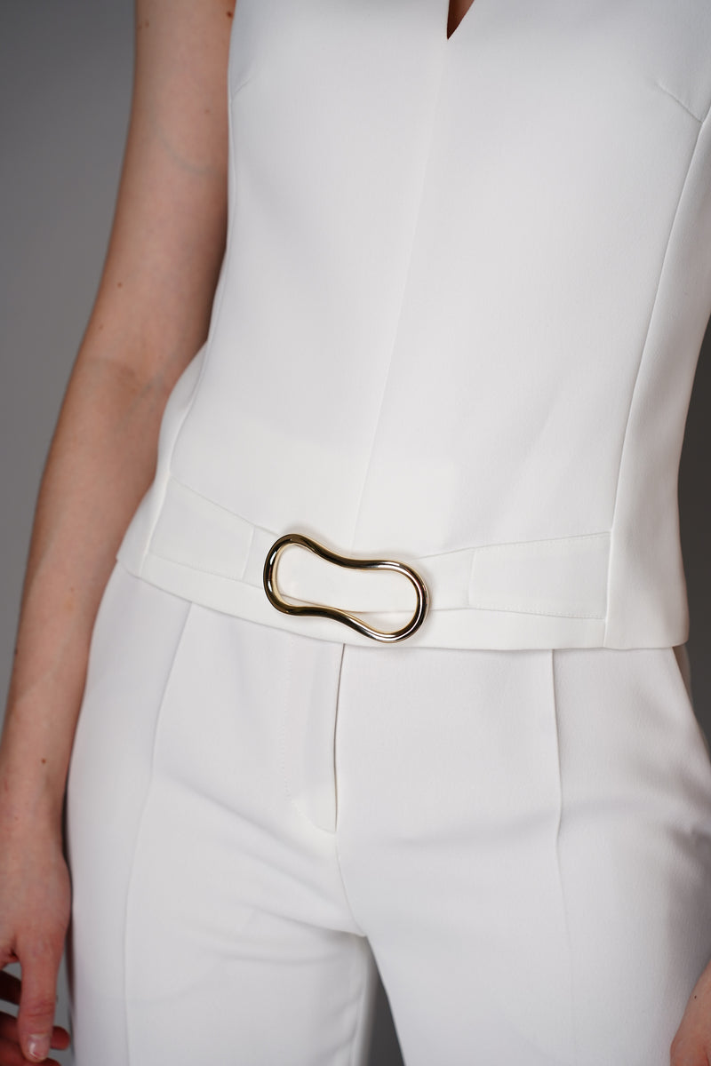 Barbara Bui Crepe Vest Top with Gold Buckle Detail in White