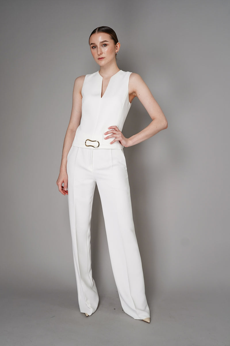 Barbara Bui Crepe Vest Top with Gold Buckle Detail in White Vancouver. Shop Online or in Store.