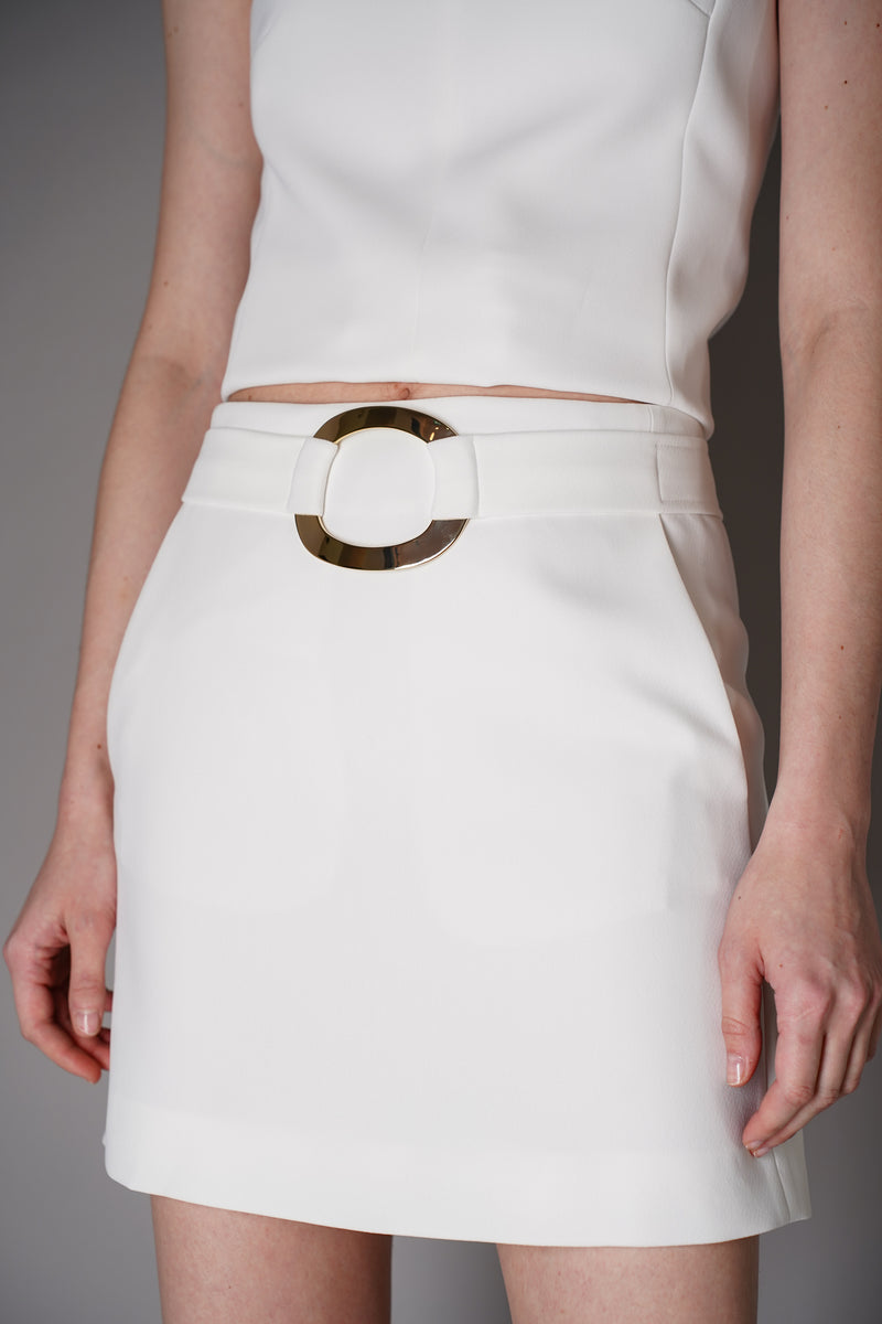 Barbara Bui Crepe Mini Skirt with Buckle in White