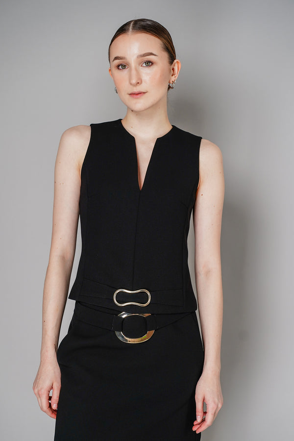 Barbara Bui Crepe Vest Top with Gold Buckle Detail in Black