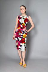 Samantha Sung Sleeveless High Boat Neck Zinnia Flower Dress in Multicolour Print Vancouver. Shop Online or in Store.