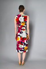 Samantha Sung Sleeveless High Boat Neck Zinnia Flower Dress in Multicolour Print