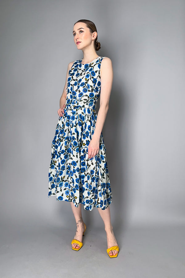Samantha Sung Pleated Azelea Flower Dress with Tiered Skirt in White and Blue Vancouver. Shop Online or in Store.