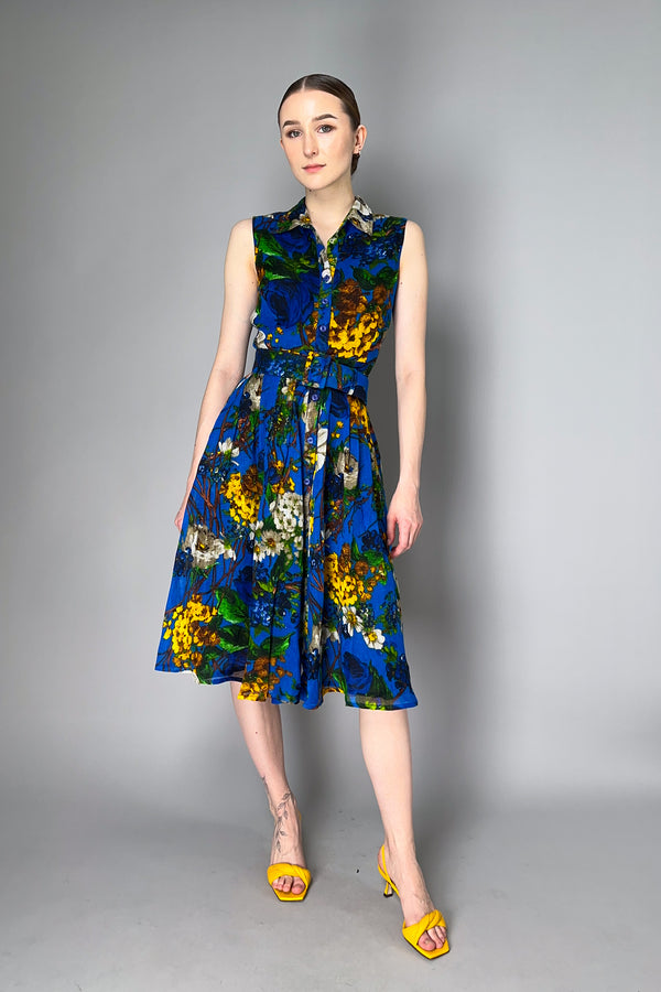 Samantha Sung Alpine Flower Midi Dress in Blue and Yellow Print