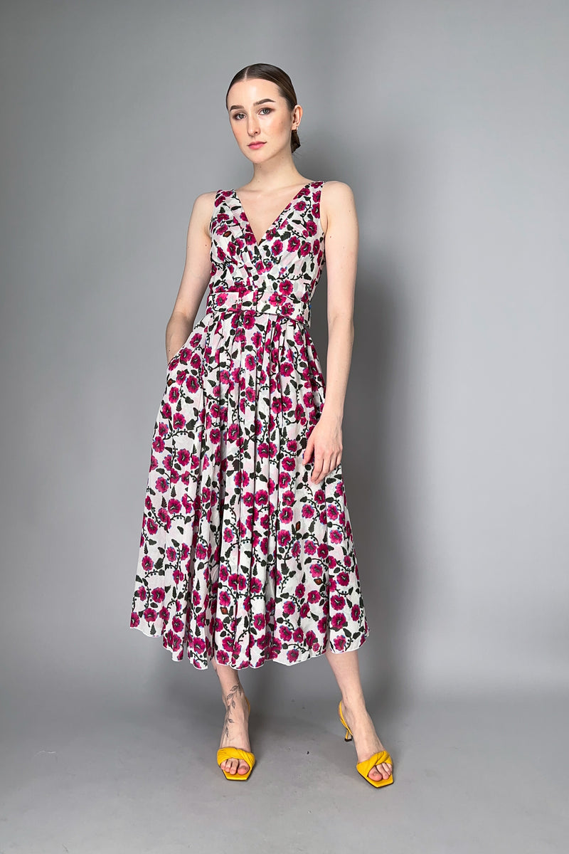 Samantha Sung Pleated Azelea Flower Dress in Pink and White