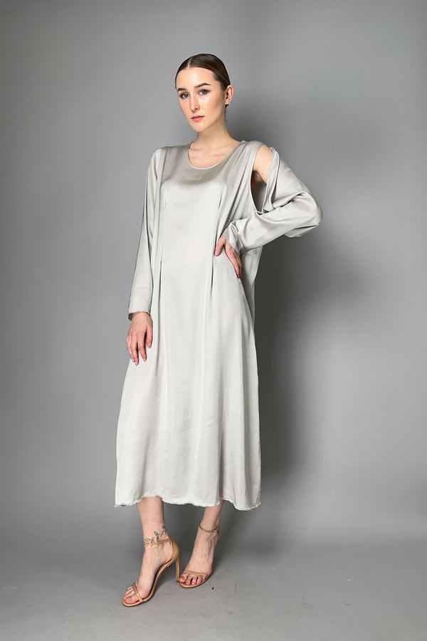 MM6 Satin Maxi Dress with Cut Out Shoulders in Sand Grey