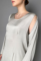 MM6 Satin Maxi Dress with Cut Out Shoulders in Sand Grey