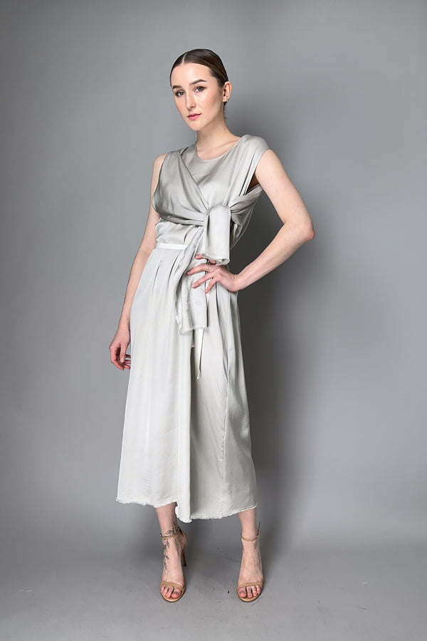 MM6 Satin Maxi Dress with Cut Out Shoulders in Sand Grey