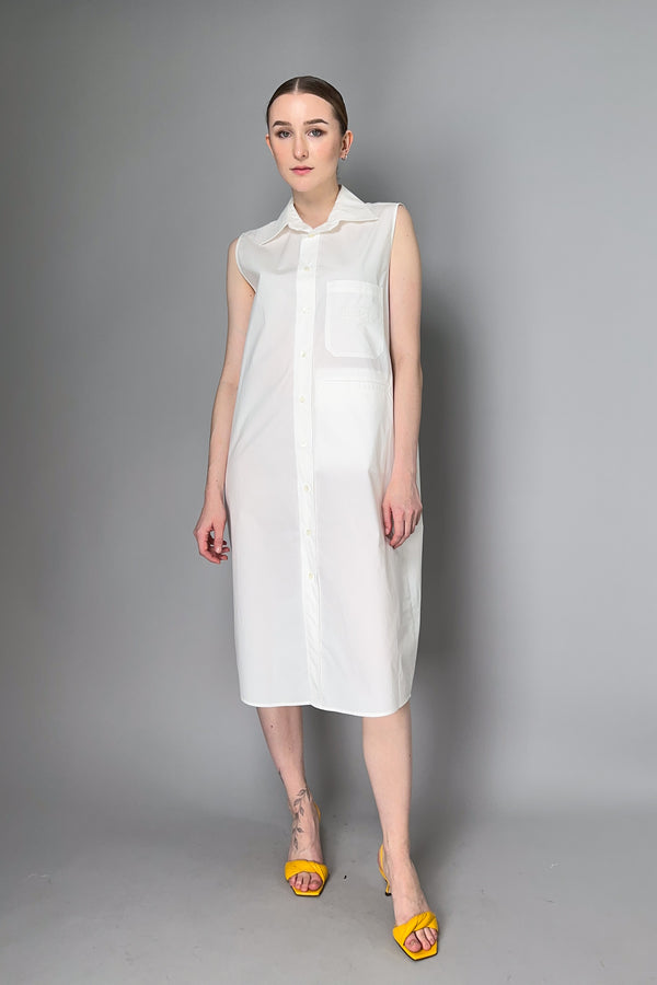 MM6 Bull Cotton Sleeveless Maxi Dress in White