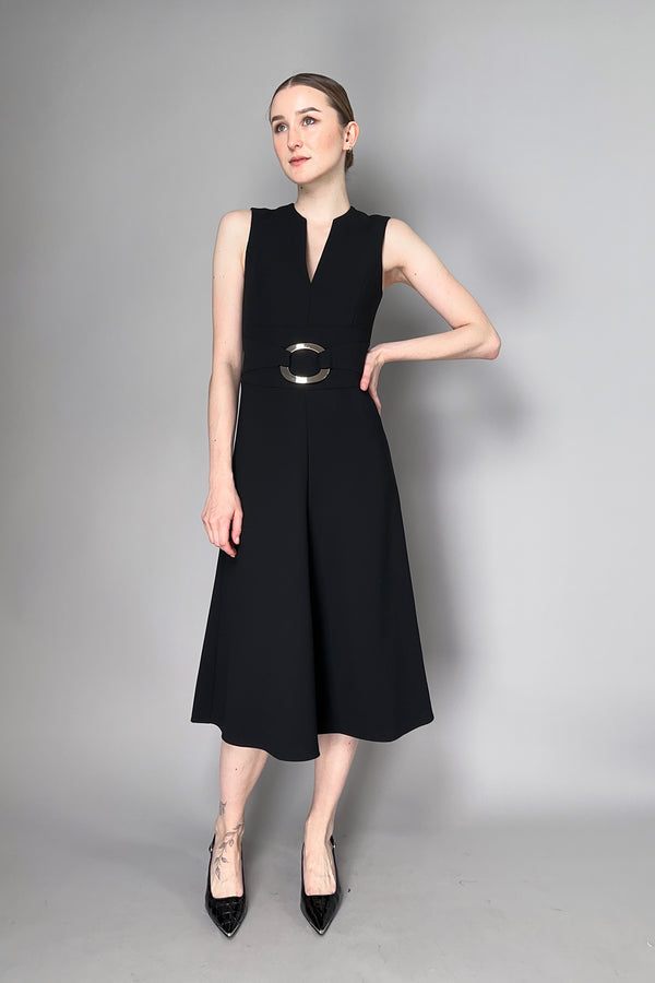 Barbara Bui Crepe A-Line Dress with Buckle in Black