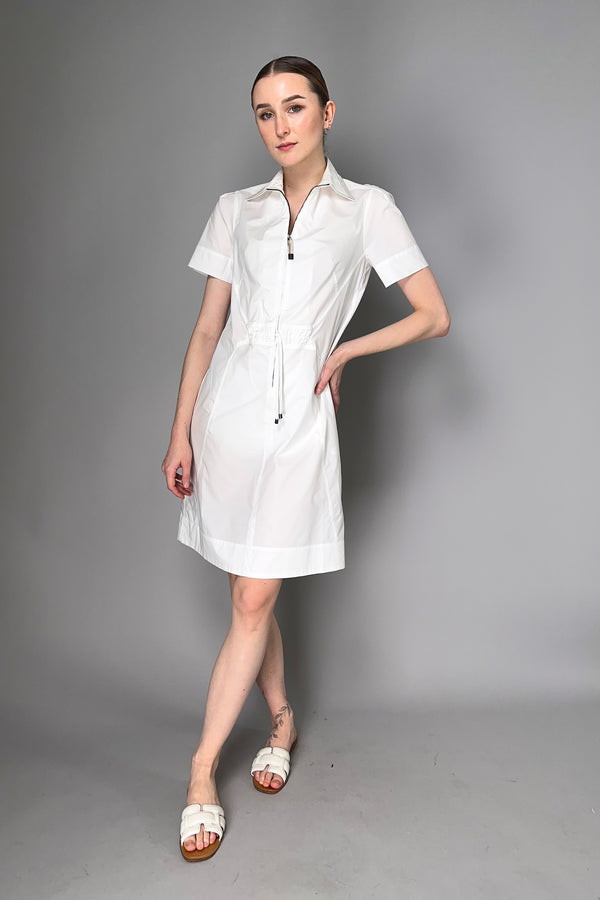 Tonet Cotton Shirt Dress with Cinchable Waist in White