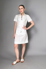 Tonet Cotton Shirt Dress with Cinchable Waist in White