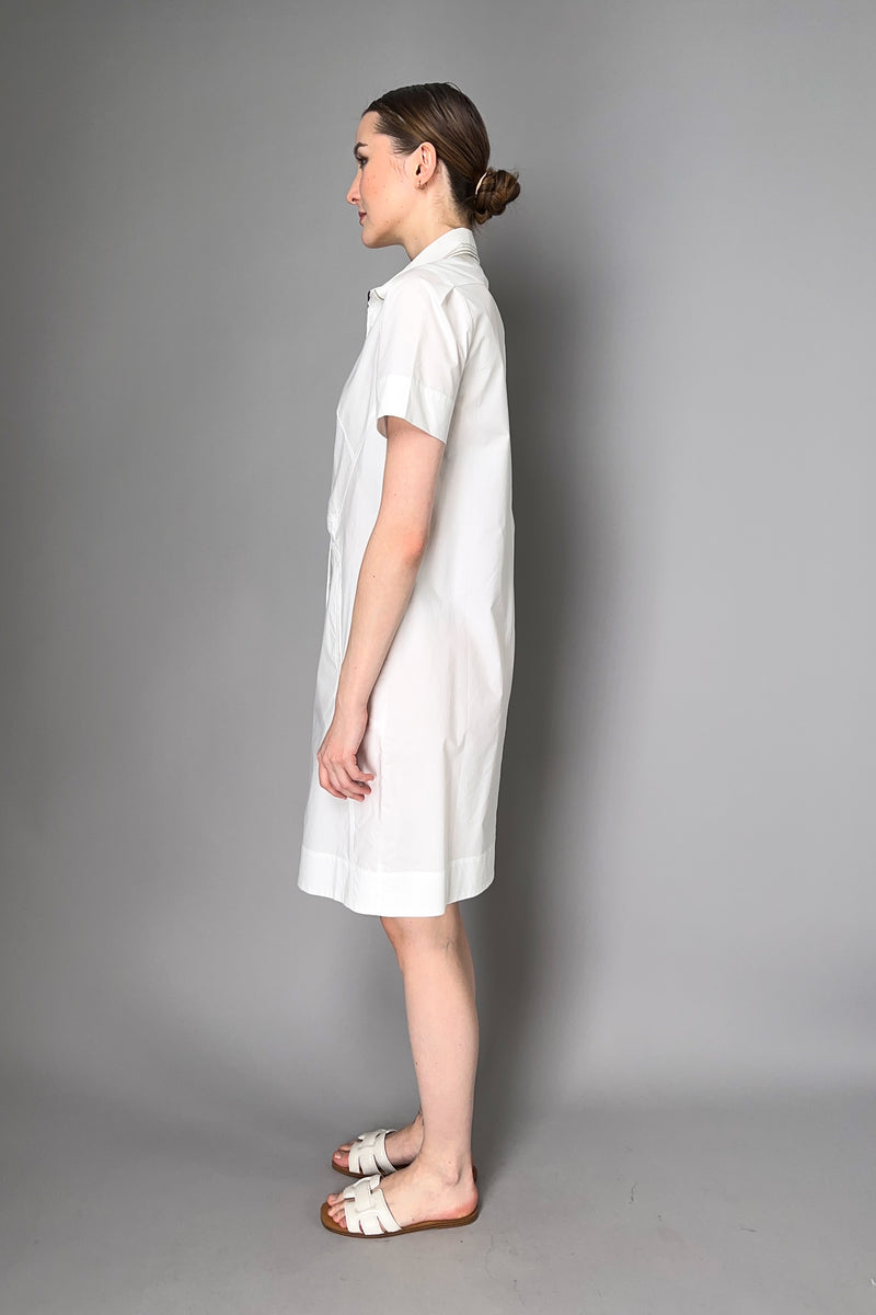 Tonet Cotton Shirt Dress with Cinchable Waist in White