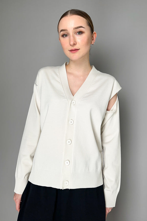 MM6 Trompe L'oeil Sleeves Cardigan with Contrast Stitching in Off-White