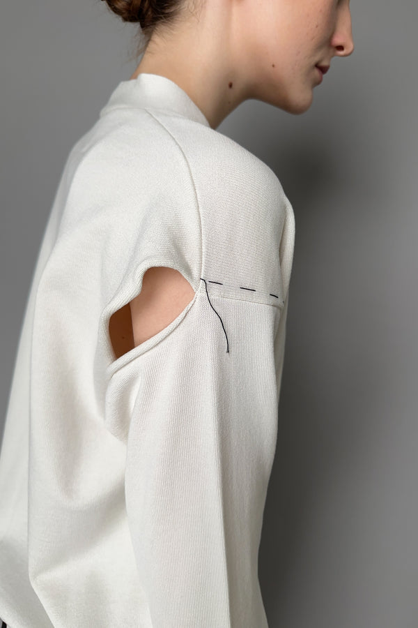 MM6 Trompe L'oeil Sleeves Cardigan with Contrast Stitching in Off-White