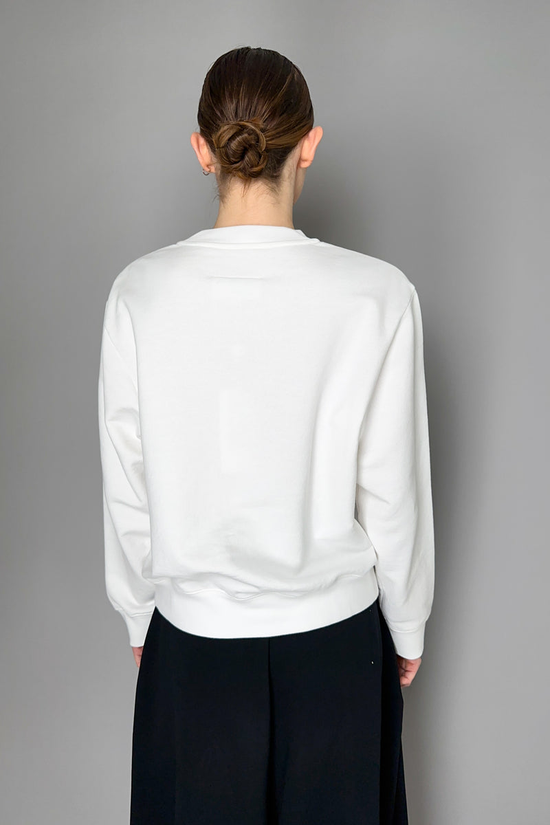 MM6 Unbrushed Cotton Pullover in White and Black Print