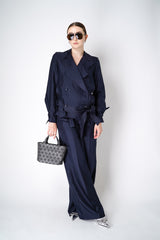 Dorothee Schumacher Straight Leg Silk Trousers in Navy Vancouver. Shop Online or in Store.