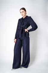 Dorothee Schumacher Straight Leg Silk Trousers in Navy Vancouver. Shop Online or in Store.