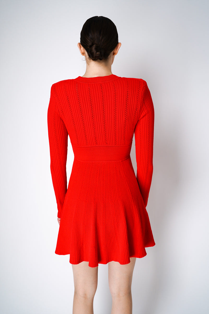 Self-Portrait Pointelle Knit Mini Dress in Red – Ashia Mode