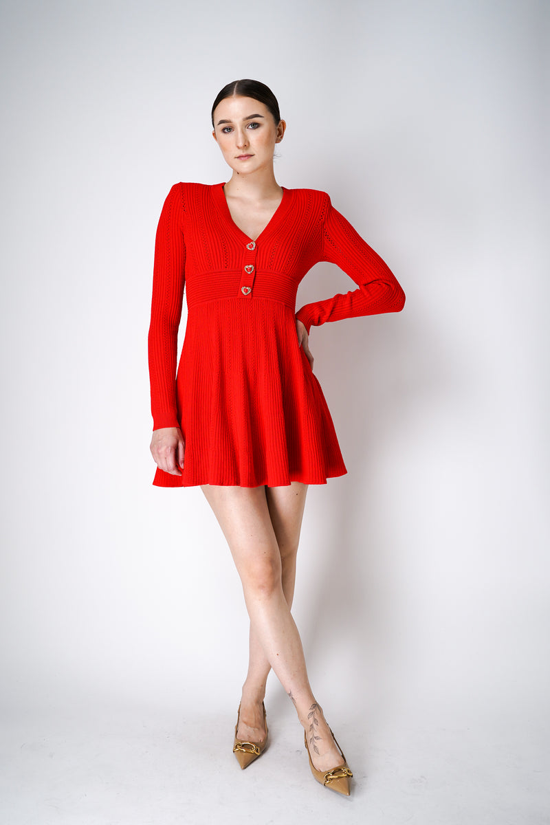 Self-Portrait Pointelle Knit Mini Dress in Red Vancouver. Shop Online or in Store.