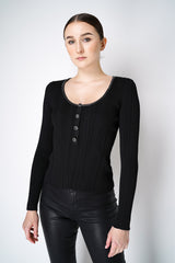 Self-Portrait Black Ribbed Knit Top with Sleeves Vancouver. Shop Online or in Store.