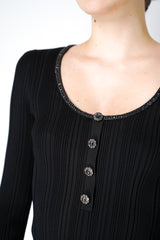 Self-Portrait Black Ribbed Knit Top with Sleeves Vancouver. Shop Online or in Store.