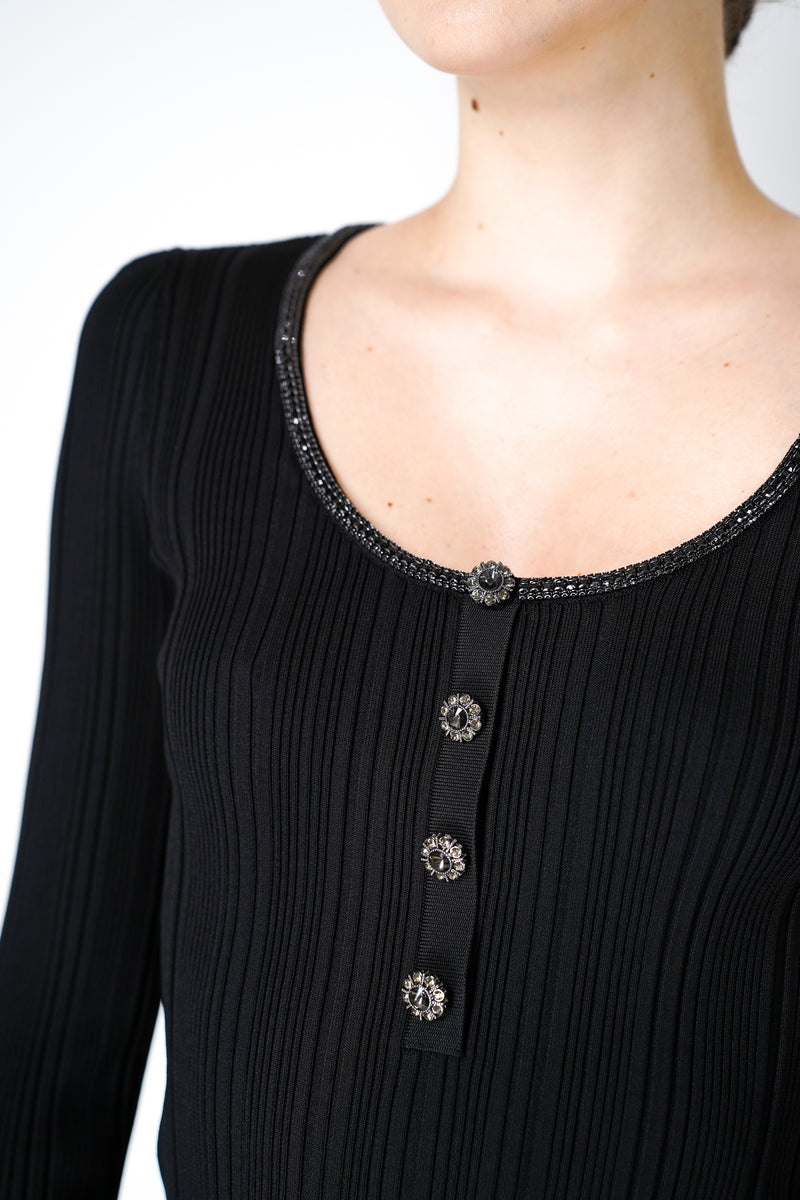 Self-Portrait Black Ribbed Knit Top with Sleeves Vancouver. Shop Online or in Store.