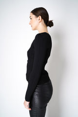 Self-Portrait Black Ribbed Knit Top with Sleeves Vancouver. Shop Online or in Store.