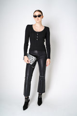 Self-Portrait Black Ribbed Knit Top with Sleeves Vancouver. Shop Online or in Store.