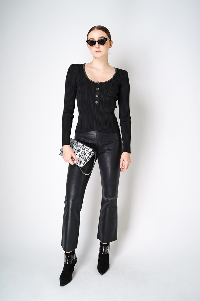 Self-Portrait Black Ribbed Knit Top with Sleeves Vancouver. Shop Online or in Store.