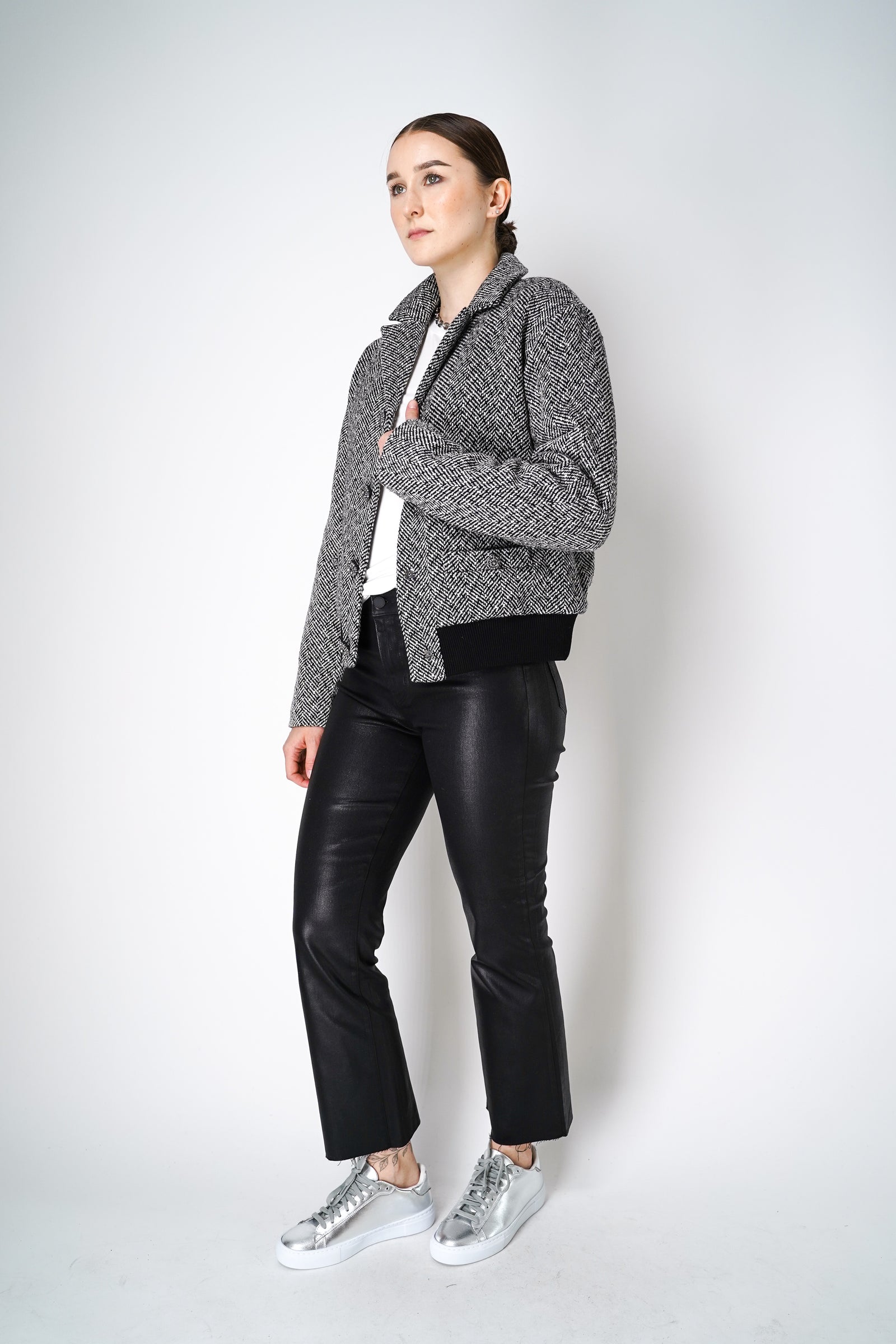 Self-Portrait Black Herringbone Bomber Jacket – Ashia Mode