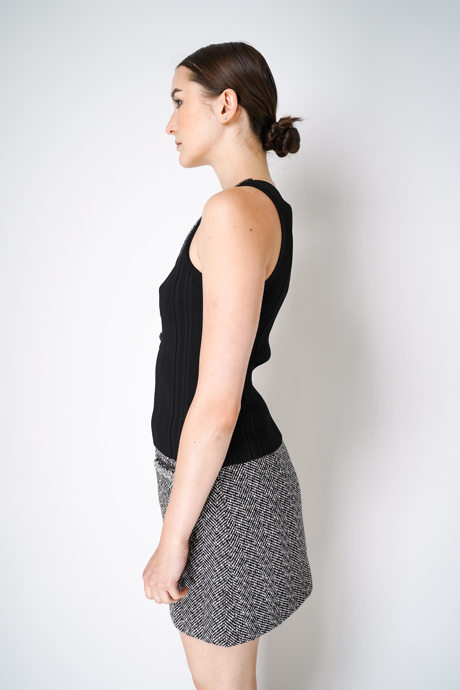 Tシャツ・カットソー SELF PORTRAIT Women Tops PF24166TB BLACK Self-Portrait Black Ribbed Knit Top – Ashia Mode