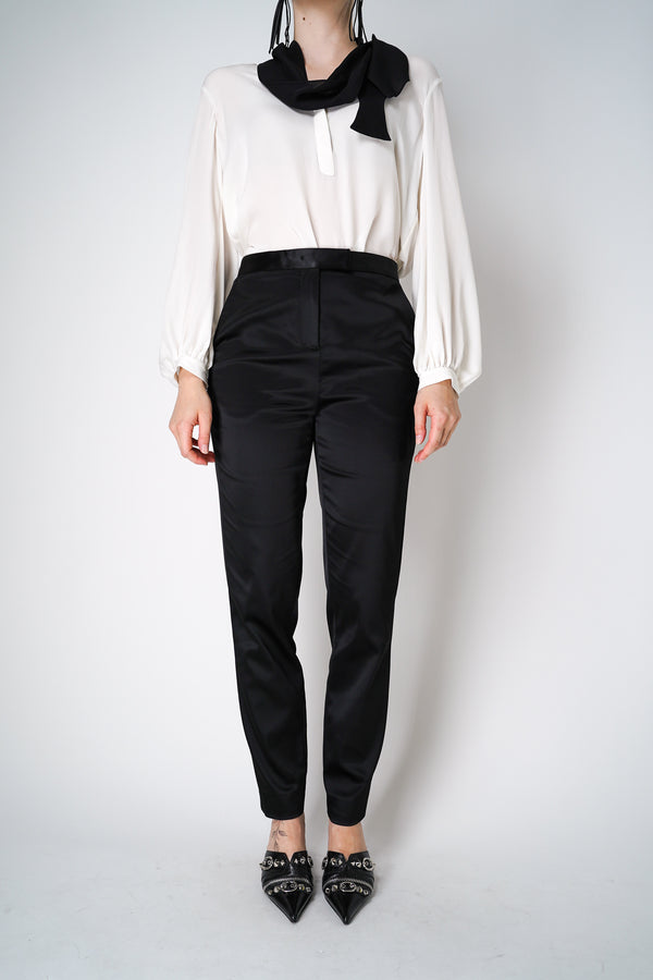 Dorothee Schumacher Tuxedo Style Shiny Sateen Trousers in Black Vancouver. Shop Online or in Store.