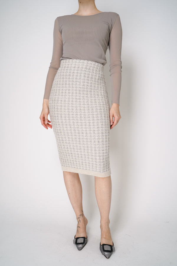 D. Exterior Bouclé Knit Pencil Skirt with Lurex in Silver Vancouver. Shop Online or in Store.