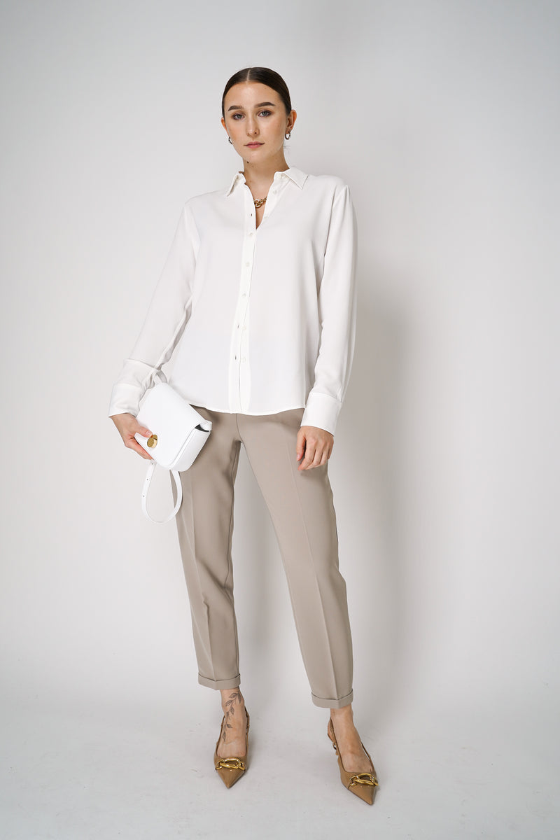 Antonelli Cesar Button-Up Silk Crepe Blouse in White Vancouver. Shop Online or in Store.