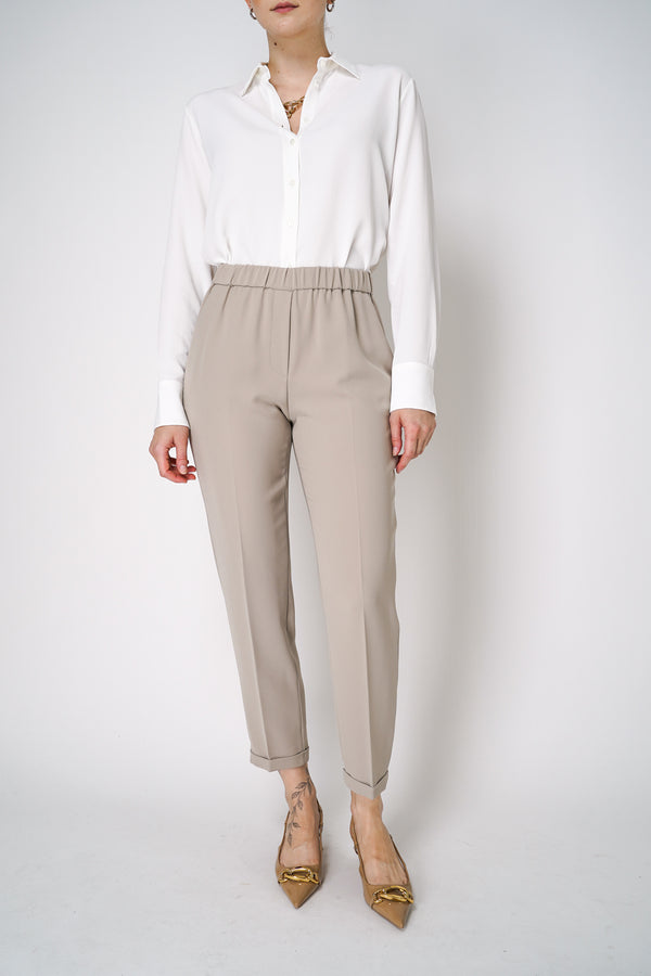 Antonelli Rosalba Cropped Crepe Pants in Taupe Vancouver. Shop Online or in Store.