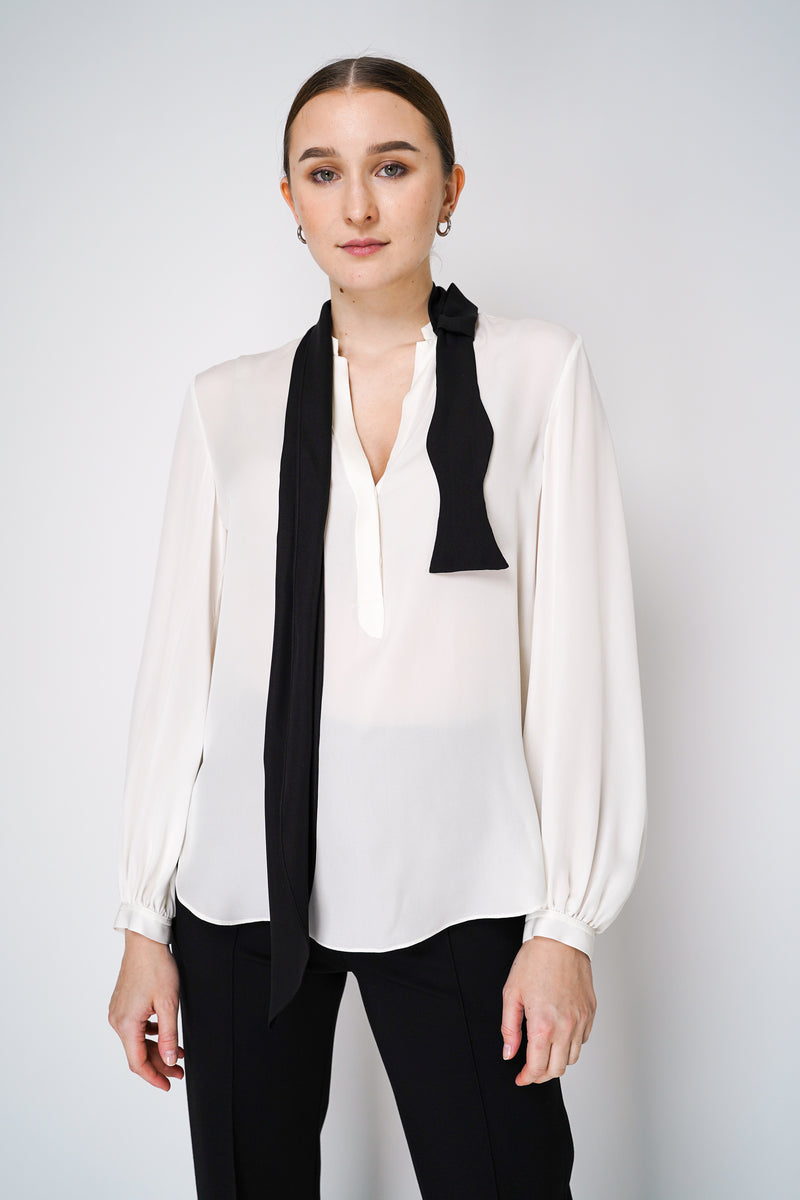 Dorothee Schumacher Silk Double Georgette Blouse With Removable Bow Tie Scarf Vancouver. Shop Online or in Store.
