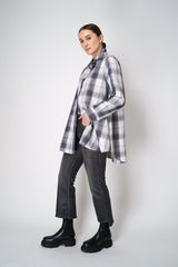 Peter O. Mahler Oversized Checkered Taffeta Button-Up Shirt in Grey Mix Vancouver. Shop Online or in Store.