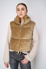 Herno High Neck Padded Sequined Vest in Gold Vancouver. Shop Online or in Store.