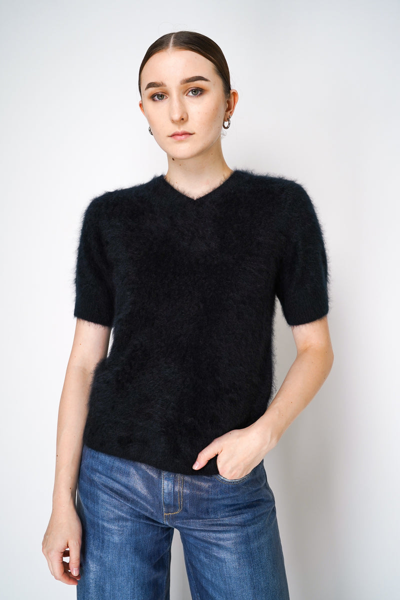 Dorothee Schumacher Short Sleeve Fluffy Knit Cashmere Top in Black Vancouver. Shop Online or in Store.