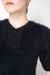 Dorothee Schumacher Short Sleeve Fluffy Knit Cashmere Top in Black Vancouver. Shop Online or in Store.